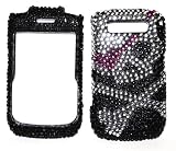 Sparkling Pirate Girl / Gurl Silver Pink Heart Skull Bones Cross Premium Luxury Rhinestones Full Diamond Bling Blackberry 8900 Curve Snap on Cell Phone Case