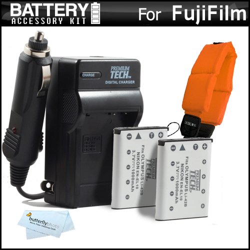 2 Pack Battery And Charger Kit For Fujifilm FinePix XP60 Waterproof Digital Camera Includes 2 Extended Replacement (1000Mah) For Fuji NP-45A Batteries + Ac/Dc Rapid Travel Charger + Floating Strap + LCD Screen Protectors + MicroFiber Cleaning Cloth