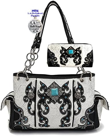 Western Square Concho Purse Wallet Set, Plus Keychain, WQQY8469-SET (Black)