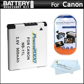Battery Kit For Canon Powershot Elph 110 HS, Elph 320 HS, A2300, A2400 IS, A3400 IS, A4000 IS Digital Camera Includes Extended Replacement (900Mah) NB-11L Battery + LCD Screen Protectors + MicroFiber Cleaning Cloth