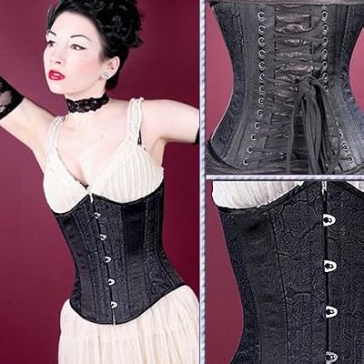 Timeless S-01Black Synthetic Silk with Floral Brocade and Solid Black Satin Trim Underbust Corset img