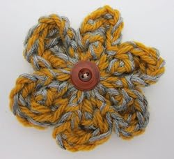 Handmade Acrylic Flower Pin - Crocheted By Hand - Mustard & Caramel (One-of-a-kind)