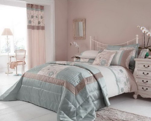 Alicia Duck Egg Floral Appliqué King Size Duvet Quilt Cover Catherine Lansfield