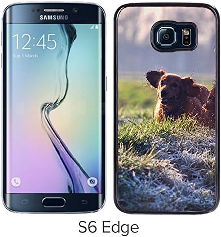 Hard Plastic Phone Case Cover with Puppies Dogs Playing Field Grass for Samsung Galaxy S6 Edge.