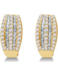 14K White Gold Large Channel Invisible Set Round Diamond U Shape Hoop Earrings - (1.00 cttw)