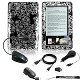 Crystal Case Skull / Black Ultimate Design Slim Premium Durable Hard Case Edition For Barnes and Noble Nook E-Reader + Includes a 4-Inch eBigvalue Determination Hand Strap + Includes a Micro USB Type Retractable Trave Charger Kit; Home Wall Retractable Charger and Car Auto Retractable Charger for your Nook + Includes Dual LED Goose Neck eReader Light