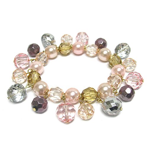 Pink Yellow Silver Gold Glass Pearl Beads Stretch Bracelet Fashion Jewelry