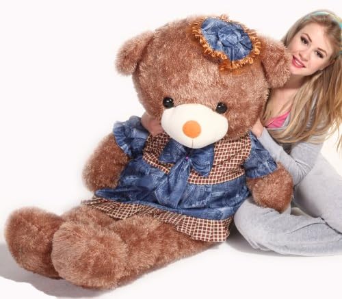 HDYCBlansdi-55"-Giant Huggable and Adorable Smile with wearing blue hat and blue skirt Soft stuffed Plush Teddy Bear Light brown