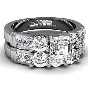 1.55 Ct Asscher Cut Diamond Wedding Rings Set SI1-I 14K White Gold Ring Size-6