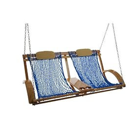 Deluxe Bent Oak Porch Swing Rollup - Blue by 