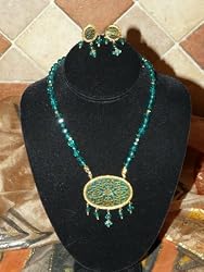 Gift for Mother- Traditional Indian Intricate Floral Thewa Pendant Necklace 3pc Set
