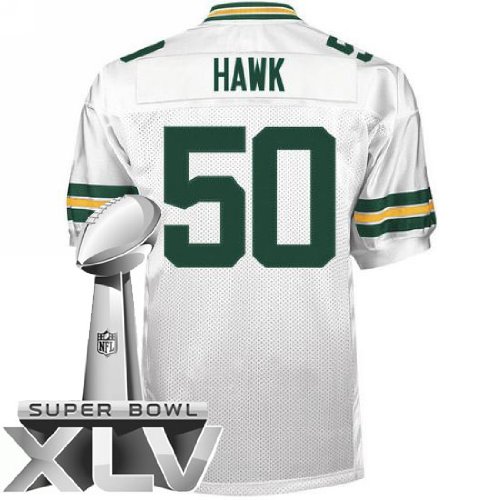 Green Bay Packers 50 A. J. Hawk White Super Bowl NFL Jerseys Authentic Football Jersey Size 48-56 (Please Select the Size When You Order, Can Do Drop Shipping)