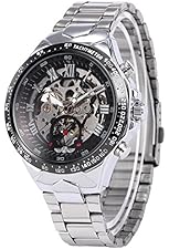 AMPM24 Silver Steel Skeleton Dial Automatic Mechanical Men's Black Round Watch PMW107