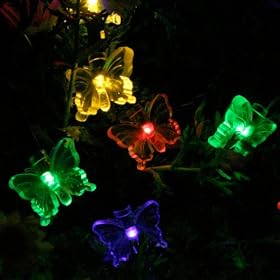 Solar Garden Butterfly Lights, 30 Multi Coloured LEDs, 4.35m Length