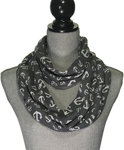 Nautical Marine Anchor Print Soft Warm Knit Infinity Scarves for Women - Dark Grey/White Anchors