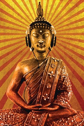 Buddha Buddah Wearing Headphones Decorative Music Urban Art Framed Poster Print (Unframed 24 x 36 Poster)