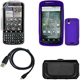 IMAGE OF iNcido Brand Motorola Droid PRO A957 Combo Solid Purple Silicon Skin Protective Case Faceplate Cover + Black Horizontal Leather Pouch + LCD Screen Protector + USB Data Charge Sync Cable for Motorola Droid PRO A957