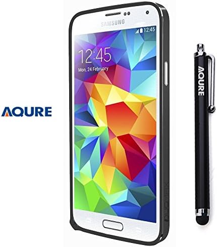AQURE Metal Alloy Aluminum Bumper Frame Hard Case with Stylus Pen for Samsung Galaxy S5 i9600 (Black)