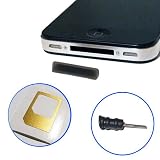 Staub Schutz Stöpsel-Set Schwarz (3er) für iPhone 4(S) (Headset & Dock Schutz mit Sim Karten Nadel) + GOLD Zuschnittfolie