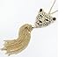 TOPSTARONLINE Golden Rhinestone Leopard Head Tassel Sweater Chain Necklace