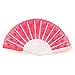 uxcell Embroidered Flower Cloth Plastic Ribs Folding Hand Fan Hot Pink White