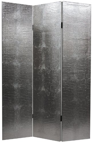 Unique Bright Decor - 6 ft. Tall Faux Leather Silver Crocodile Room Divider - 3 Panels