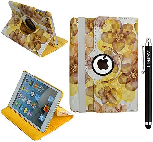 FOOMY iPad mini Cover,360 Degree Rotating Lucky Floral Lightweight Smart-shell Stand Cover Case with Smart Cover Auto Sleep/Wake (Yellow)