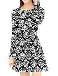 Long Sleeves Polyester Elasticized   Waistline Jacquard General Print Short Round Neck  Dress