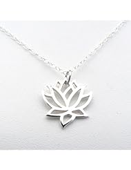 Lotus Sterling Silver Flower Charm Necklace Nature Pendant Jewelry