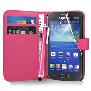 Samsung Galaxy Express 2 - Premium Leather Wallet Flip Case Cover Pouch + Screen Protector With Microfibre Polishing Cloth + Touch Screen Stylus Pen By CCUK