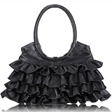 Belle Black Italian Leather Pleated Skirt Bag