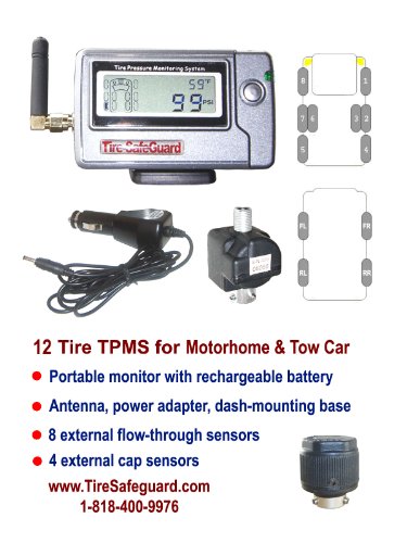 12 Tire RV Flow-Through & Cap Sensors Tire Pressure Monitoring System (TPMS)