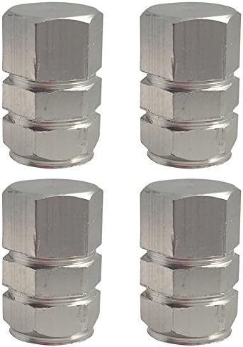 Hexagon Style Polished Aluminum Silver Chrome Tire Valve Stem Caps (Pack of 4) by Kar People