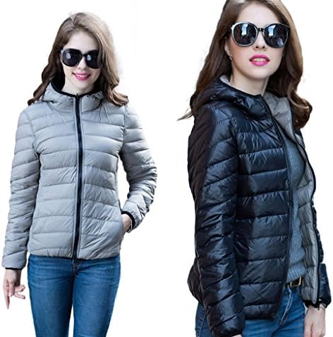 WenVen Women's 2-Sided Wearable down jacket light weight(Black/Light Grey,US size S/Asian size M)