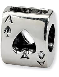 Sterling Silver Reflection Beads Collection Ace of Spades Bead Charm 4mm Hole (fits 3mm European Style Charm Bracelets)