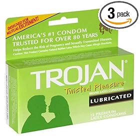 Trojan Twisted Pleasure Latex Condoms, Lubricated, 12-Count Boxes (Pack of 3) by