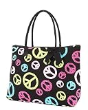 Large Quilted Peace Sign Tote (Black/Multi)