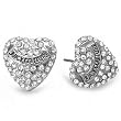 Platinum Plated Stud Earrings 13 mm Heart Shaped White Round Cubic Zirconia Iced Pushback Post