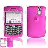 BlackBerry 8300 Curve Cell Phone HOT Pink Rubber Feel White Diamond Protective Case Faceplate Cover