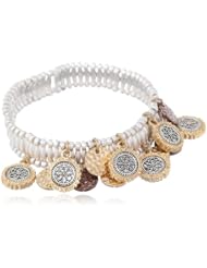 NINE WEST VINTAGE AMERICA "Coin Cantina" Tri-Tone Shaky Stretch Bracelet, 2.3"