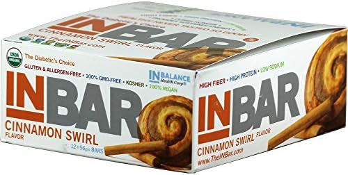 INBalance Health Corp INBar, Certified USDA, 100% GMO-Free, Gluten-Free, Vegan, Kosher, Allergen-Free, healthy snack alternative bar, Cinnamon Swirl, (Pack of 12)