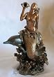 MERMAID WITH DOLPHIN & CONCH STATUE Fantasy Sculpture Figurine Antique Bronze Finish