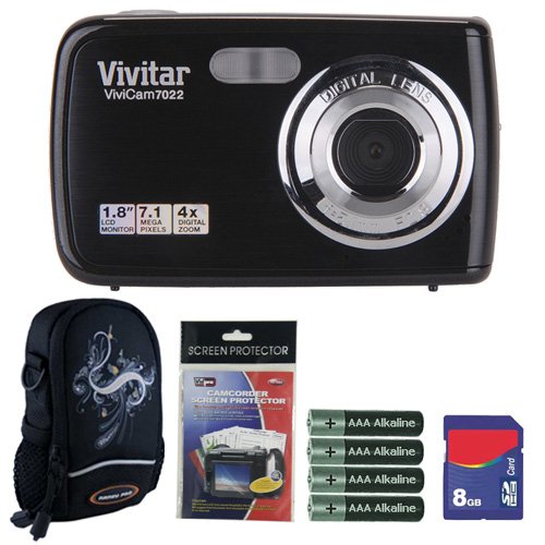 Vivitar Vivicam V7022 7.1MP Black HD Digital Camera Plus 8GB Accessory Kit