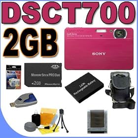 Sony Cybershot DSC-T700 10.1MP 4x Optical Zoom Digital Camera (Red) 2GB BigVALUEInc Accessory Saver NPBD1 Battery Bundle + MORE