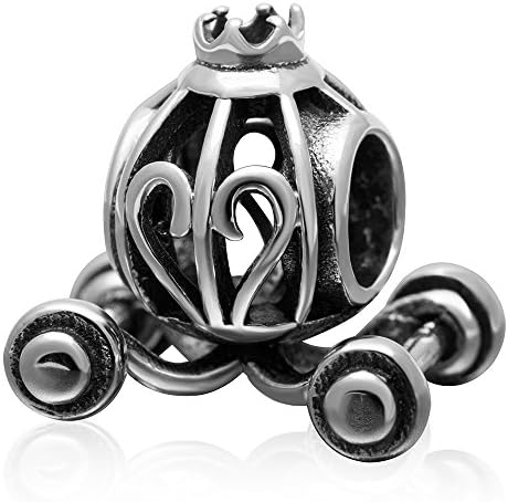 Artbeads Sparkling Cinderella Pumpkin Coach Charm 925 Sterling Silver with Royal Princess Bead Fits DIY European Bracelet