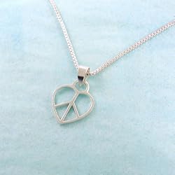 Sterling Silver Heart Peace Sign Necklace