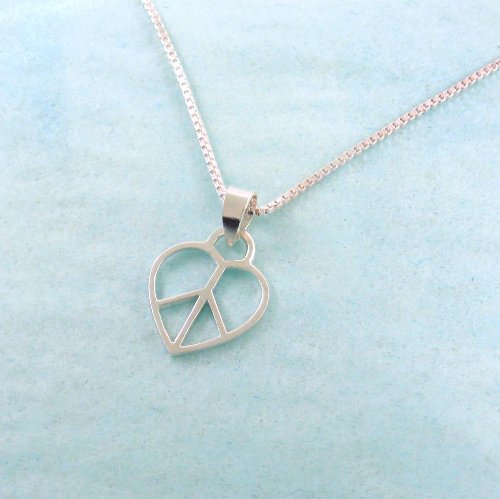 Click here to buy Sterling Silver Heart Peace Sign Necklace.