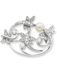 Sterling Silver Imitation Pearl And CZ Pin