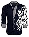 Coofandy Men's Fashion Print Dress Shirt Casual Cotton Button Down Shirts Navy Blue Large