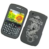 Black with White Dragon Rubberized Snap on Hard Skin Cover Case for Blackberry Curve 8520 8530